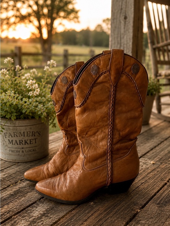 Laredo Shoes - Vintage 1990s Laredo Brown Leather Western Pull-On Boots